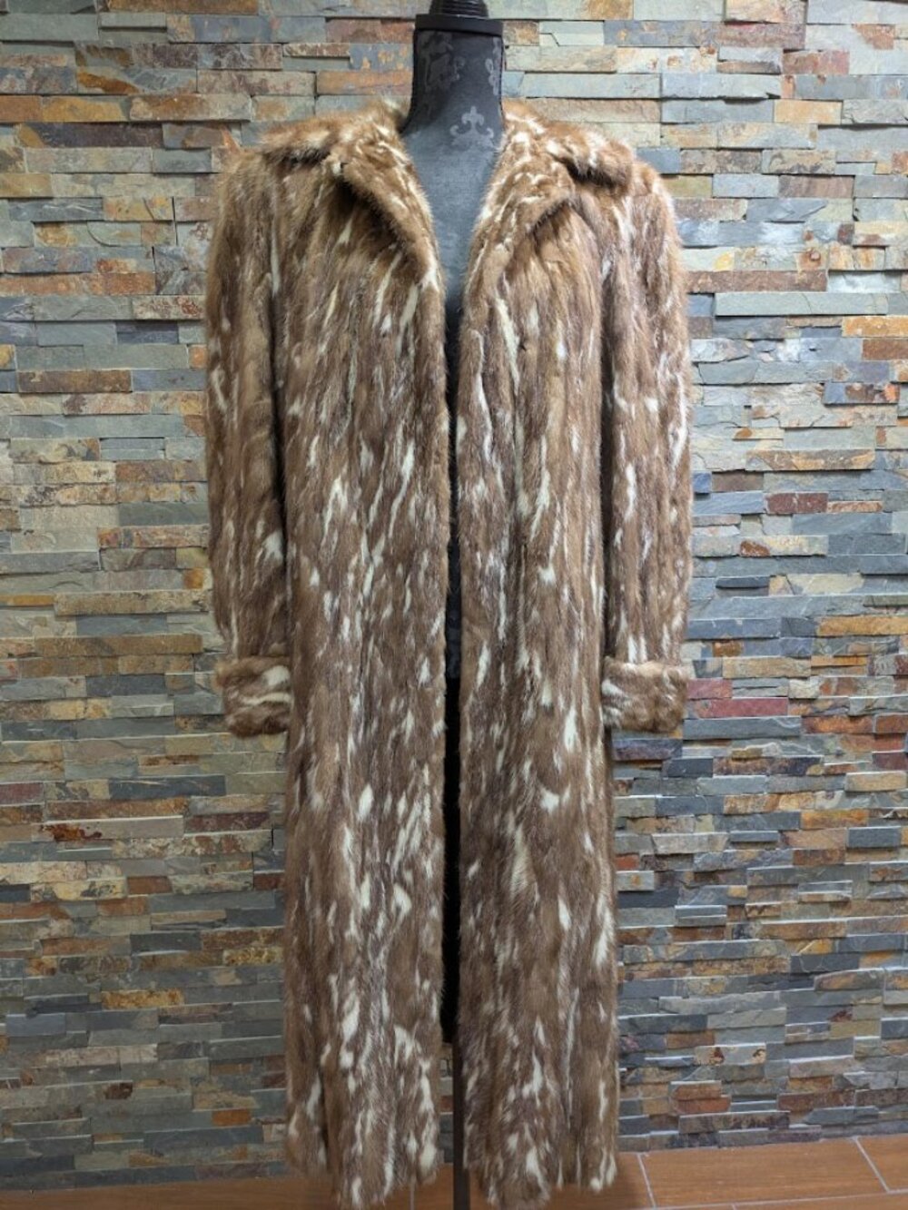 Real Fur Full Length Mink Pieced Coat w Rolled Cuffs, Large